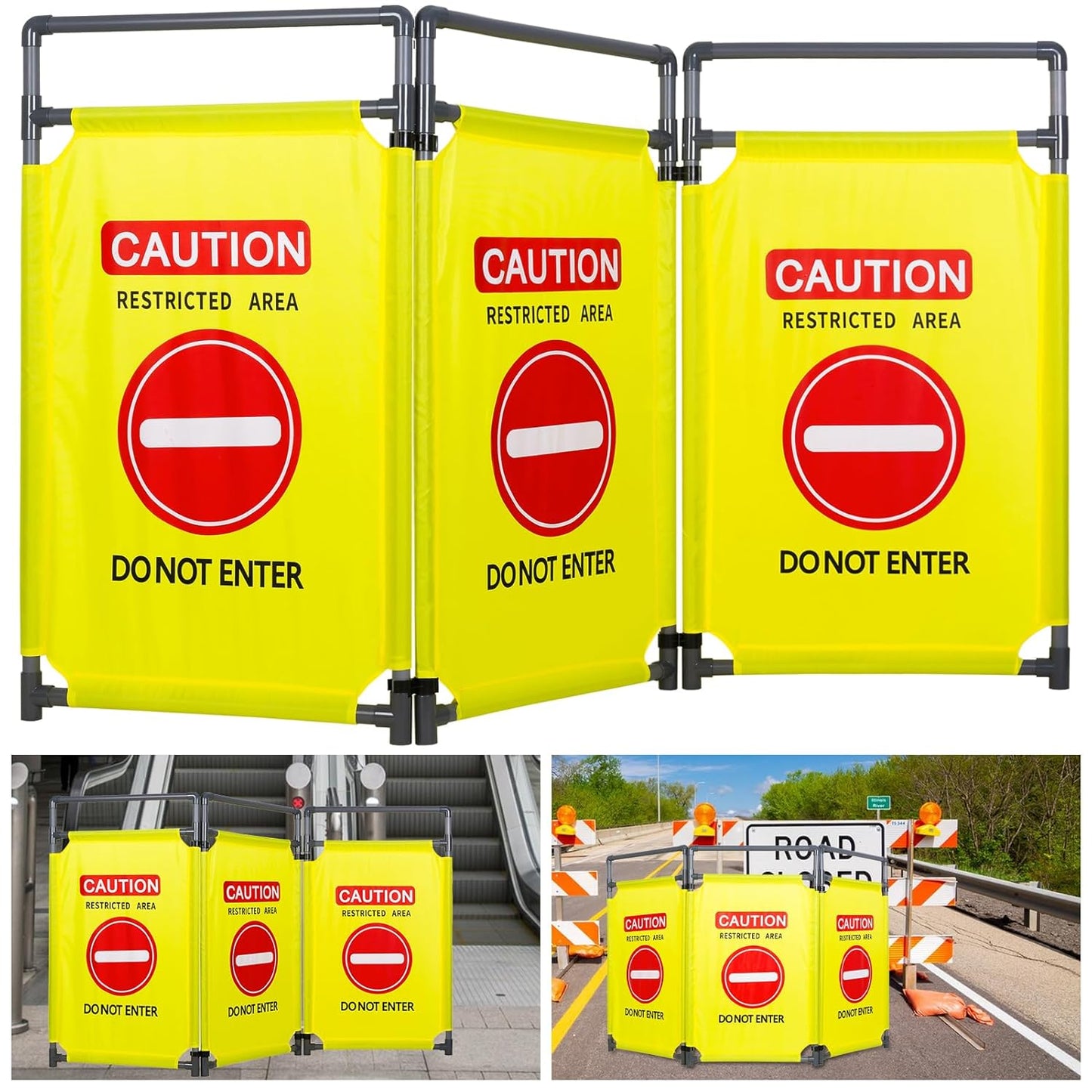 3 Panels Safety Barricade Heavy Duty PVC Frame for Crowd Control