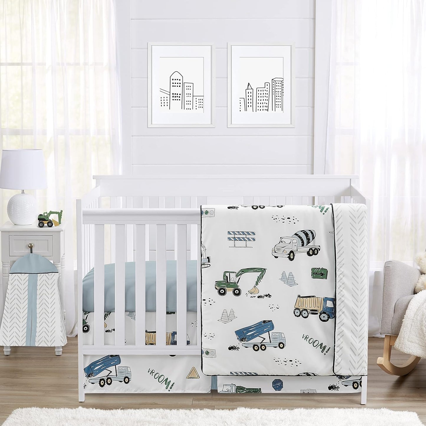 Construction Truck Baby Boy Nursery Crib Bedding Set - 4 Pieces