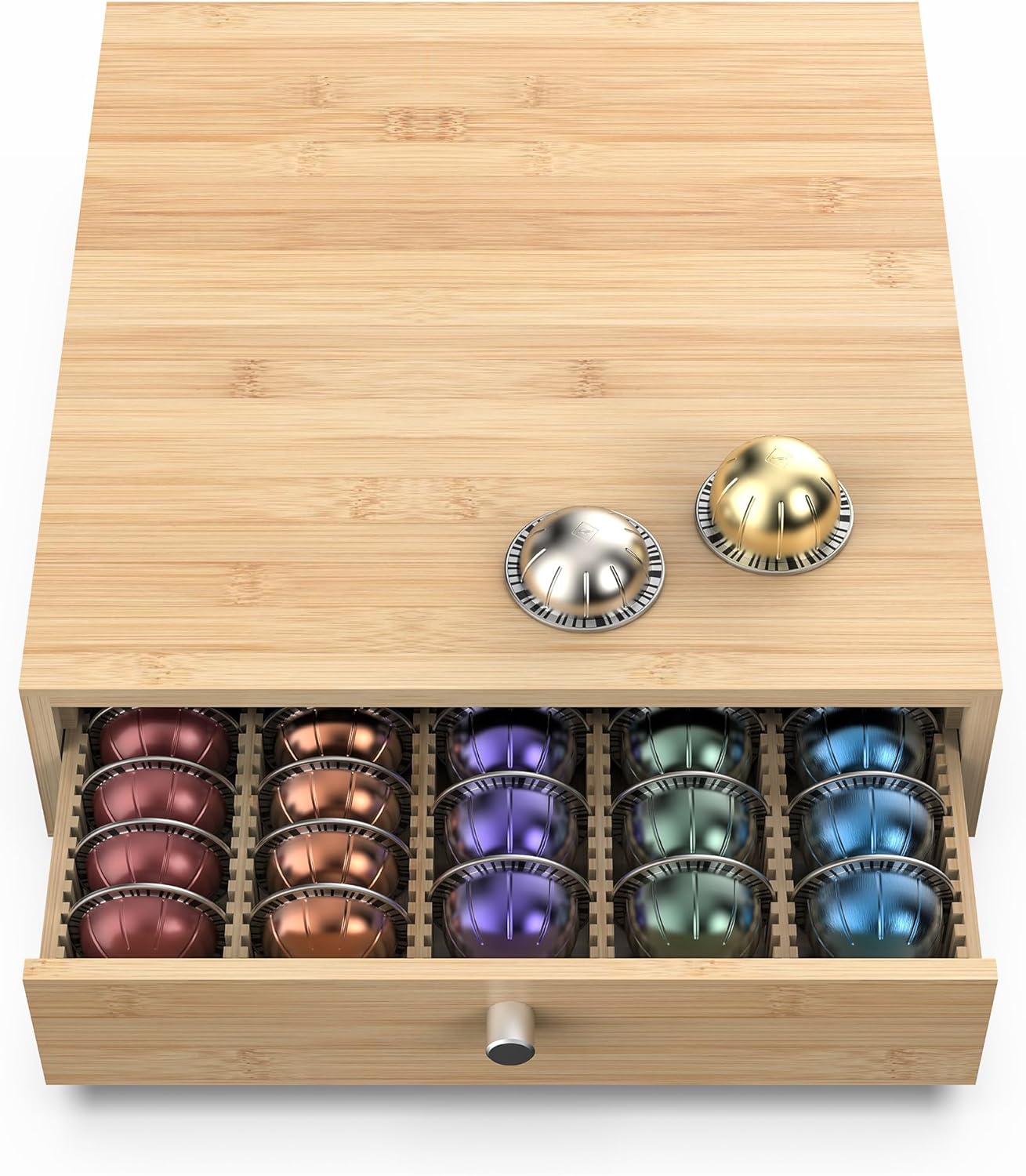 Premium Bamboo Coffee Pod Drawer for Nespresso Vertuo Capsules