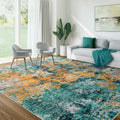9x12 Area Rug for Living Room - Washable Modern Abstract Teal/Orange