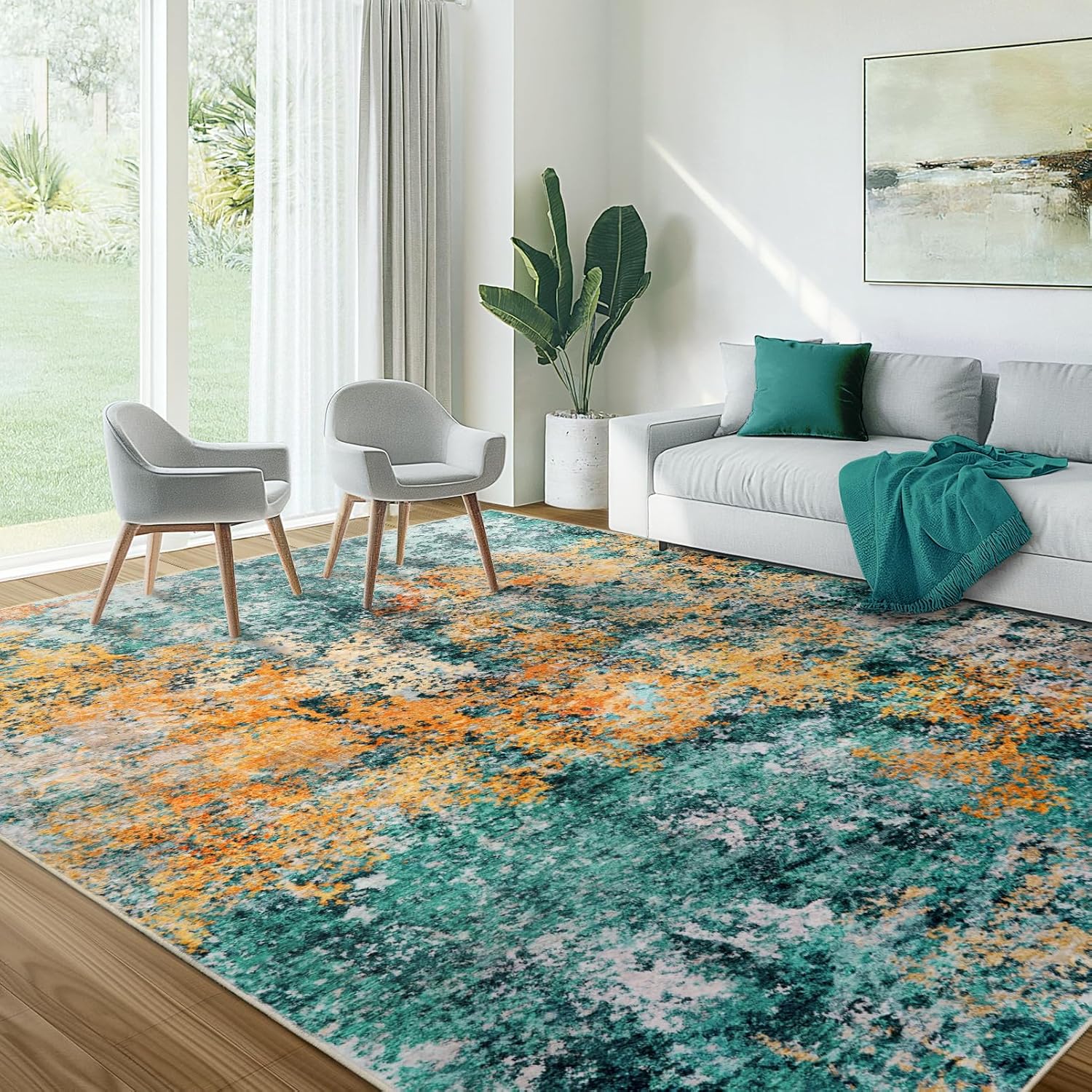9x12 Area Rug for Living Room - Soft Washable Abstract Design