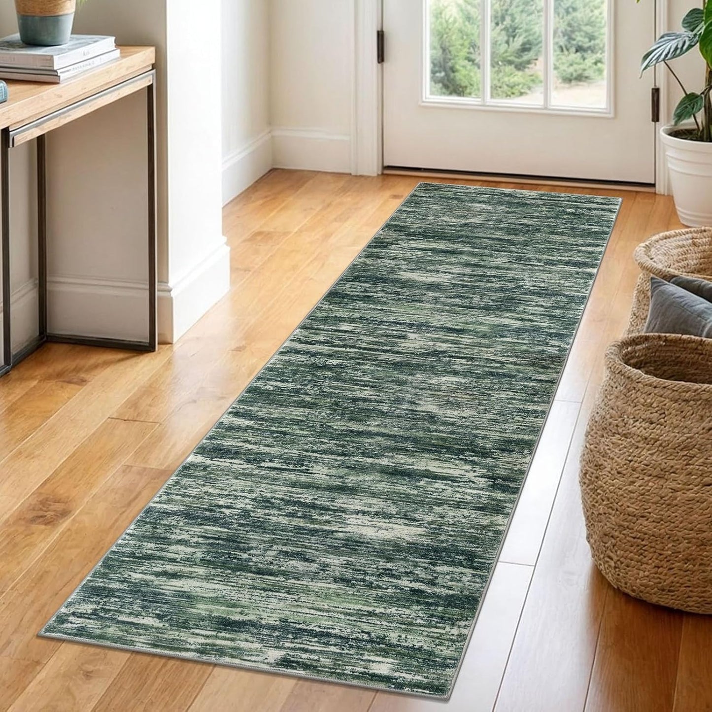 2x6 Dark Green Modern Abstract Runner Rug for Hallways Decor