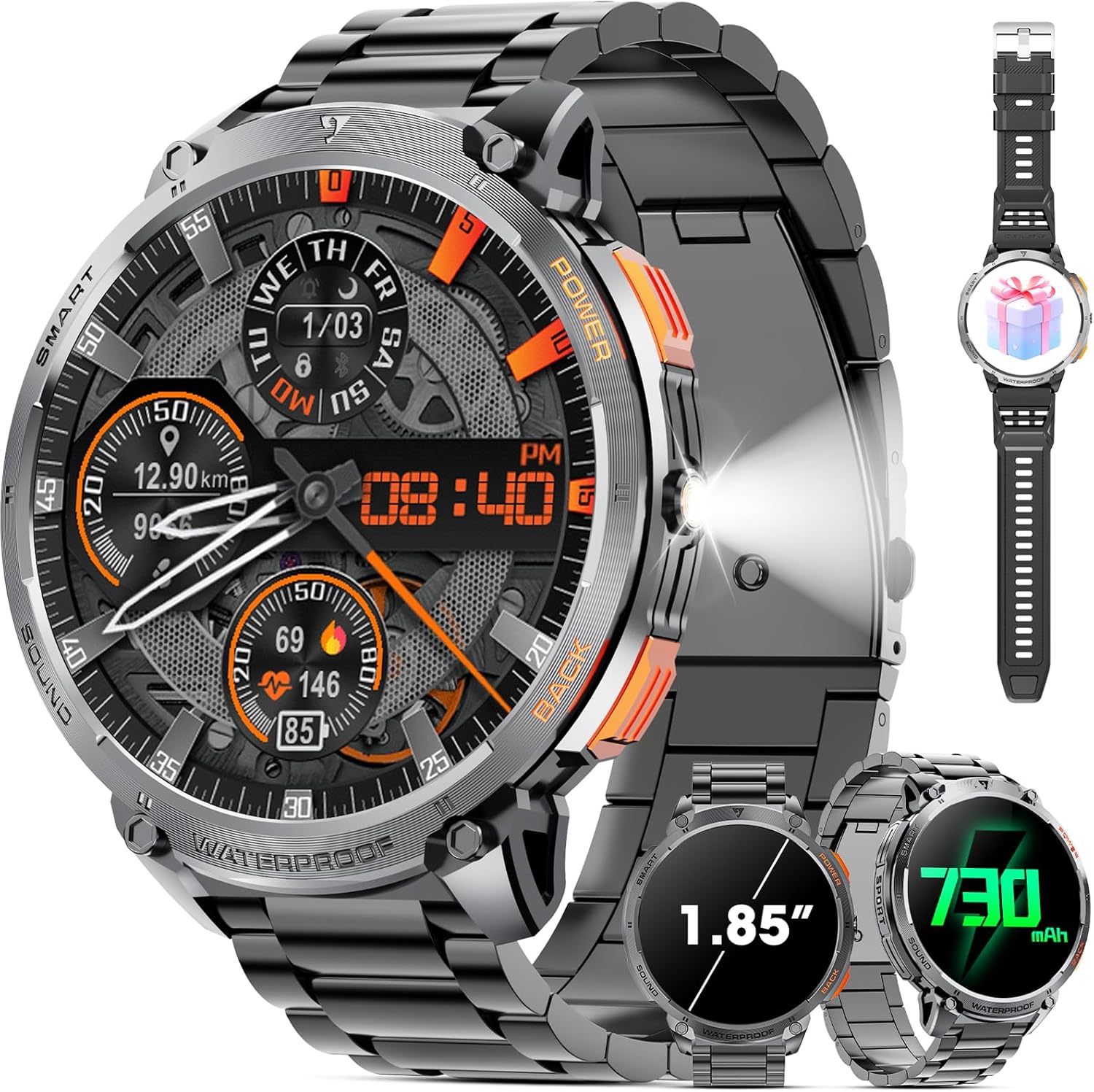 Military Smart Watch for Men with 1.85 Inch HD Touch Screen
