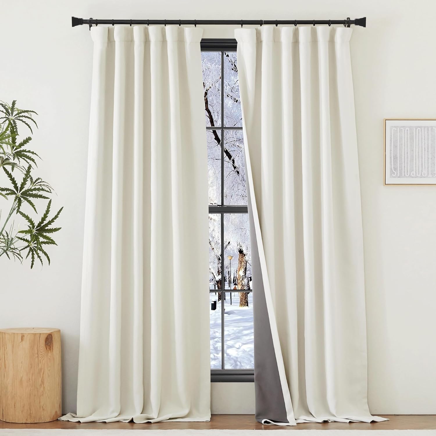 NICETOWN 100% Blackout Thermal Curtains - Soundproof, Natural - W50xL84