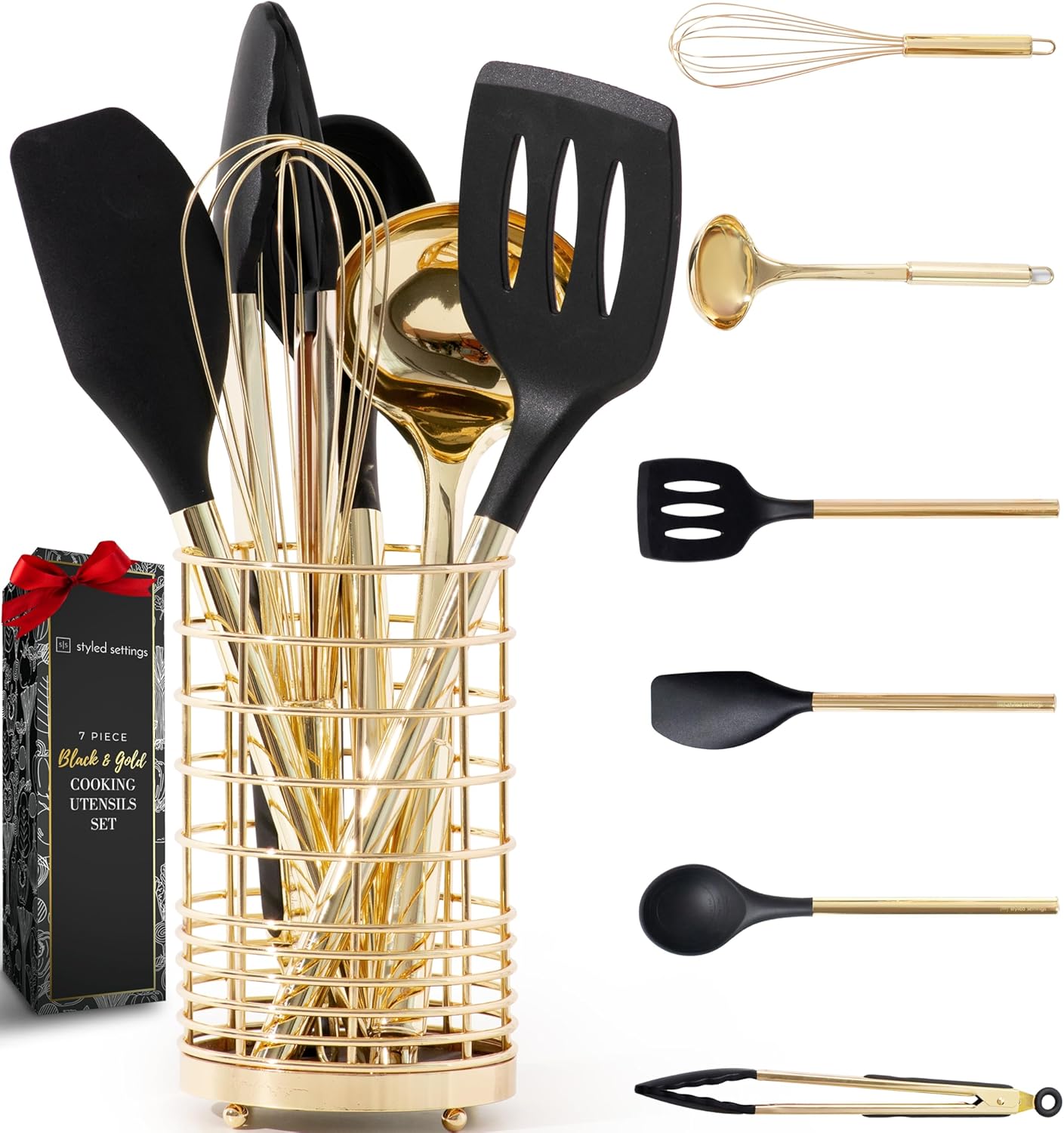 Black and Gold Cooking Utensils Set - Stylish 7-Piece Set