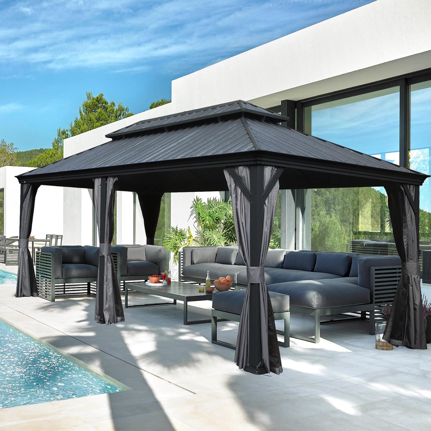 Premium 12x20 Metal Gazebo: Heavy Duty, Permanent Pavilion