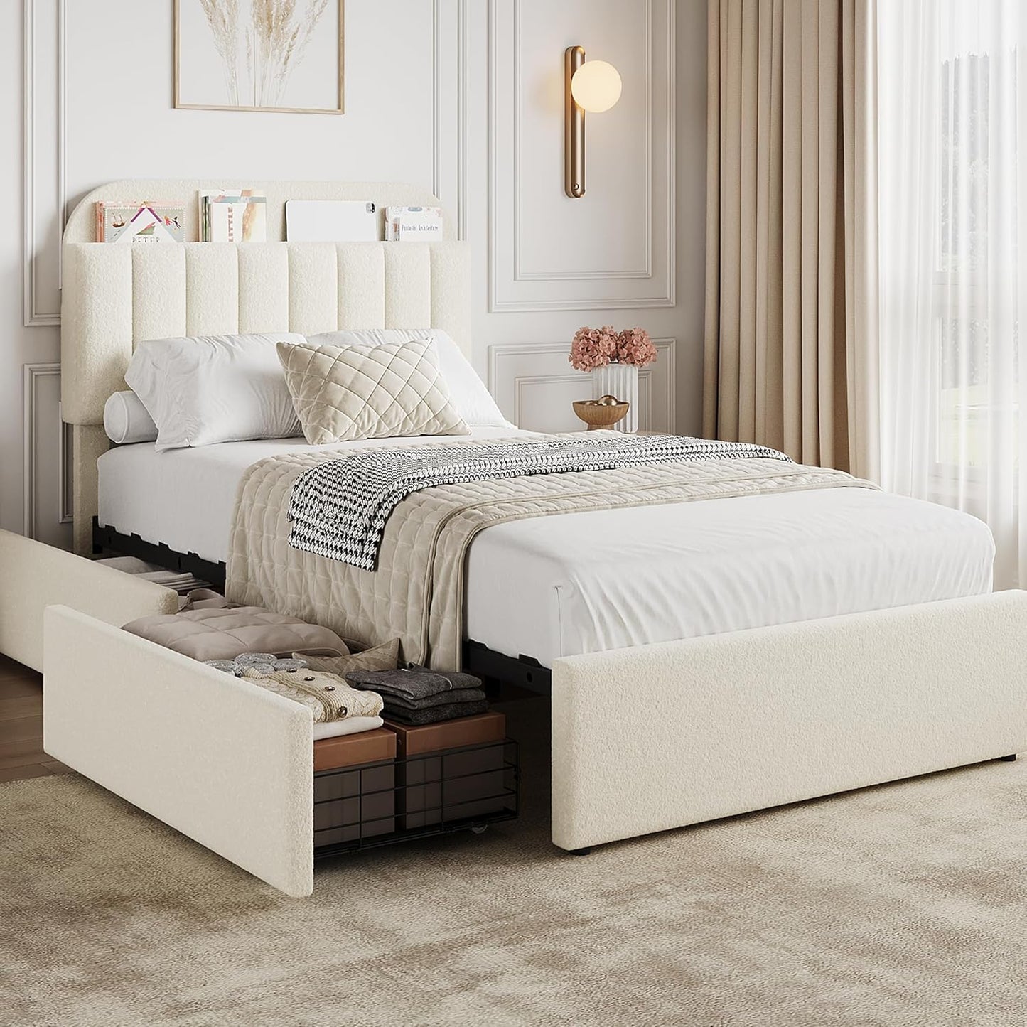 GarveeHome Twin Bed Frame with Storage Headboard for Kids