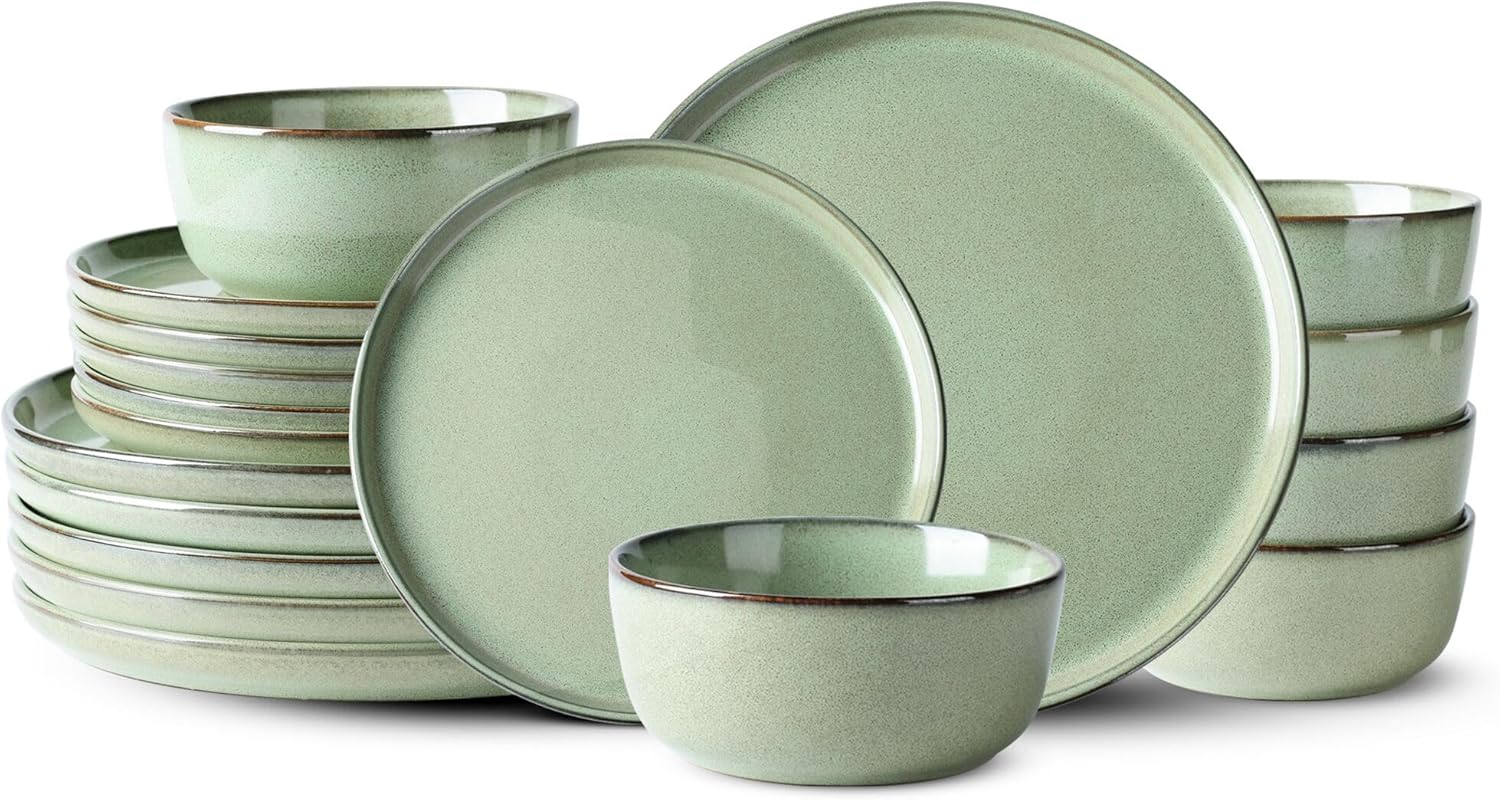 GBHOME Ceramic Dinnerware Set for 6, 18 Pieces in Pastel Green