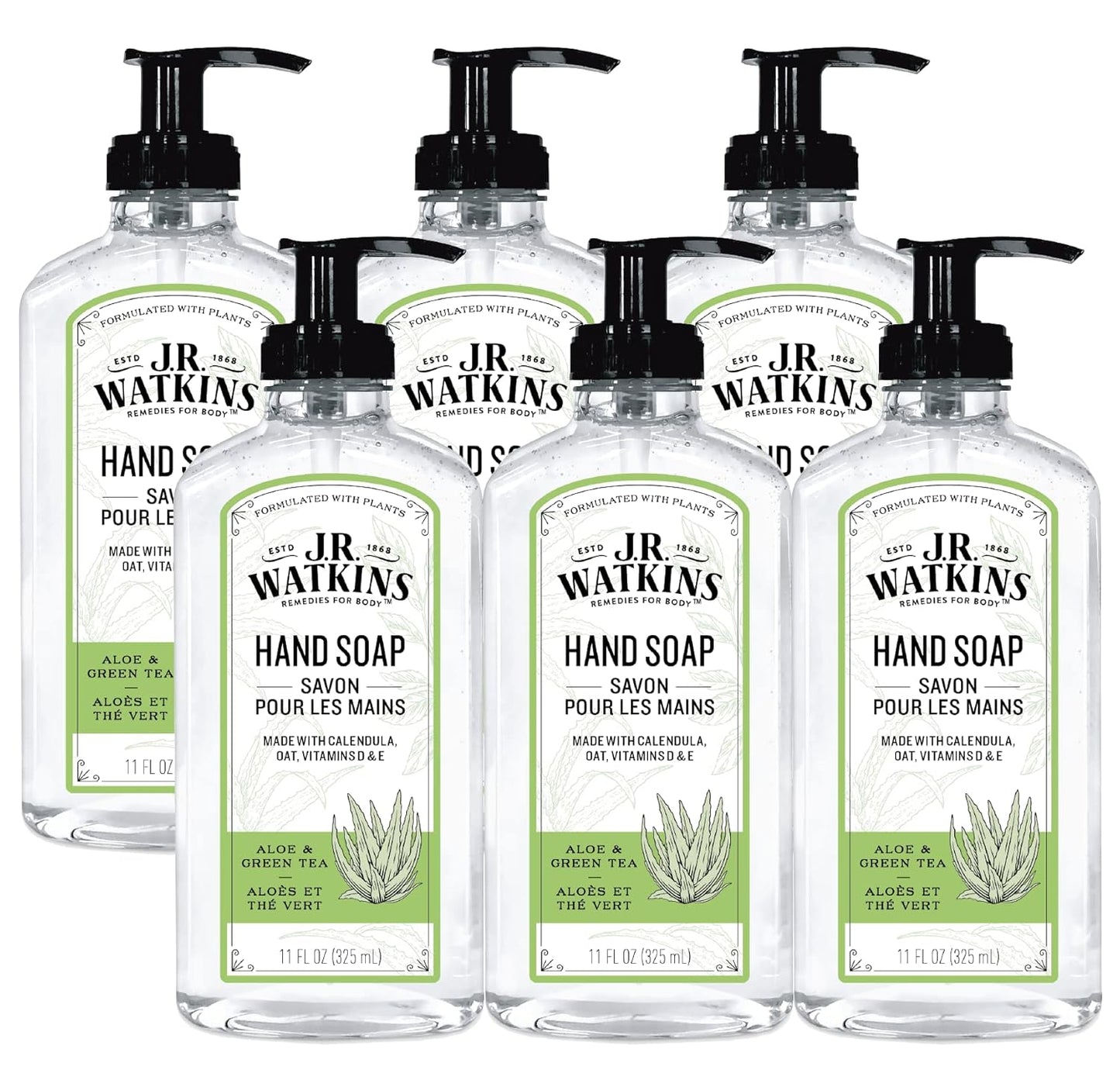 J.R. Watkins Gel Hand Soap - Aloe & Green Tea, 6 Pack