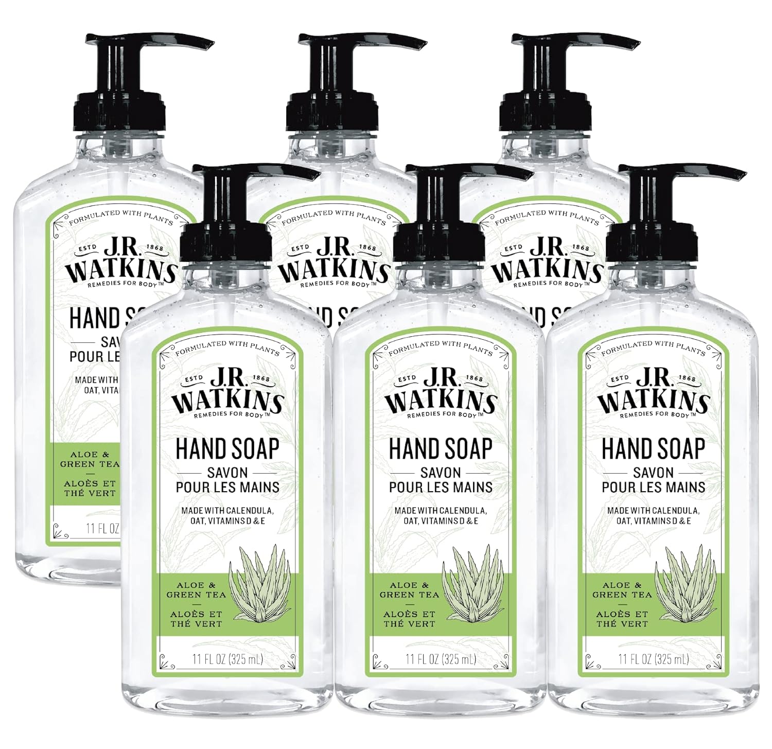 J.R. Watkins Gel Hand Soap - Aloe & Green Tea, 6 Pack