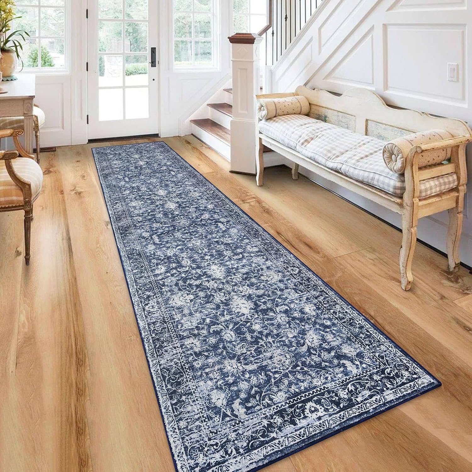 KILOCOCO Vintage Floral Washable Runner Rug for Hallways