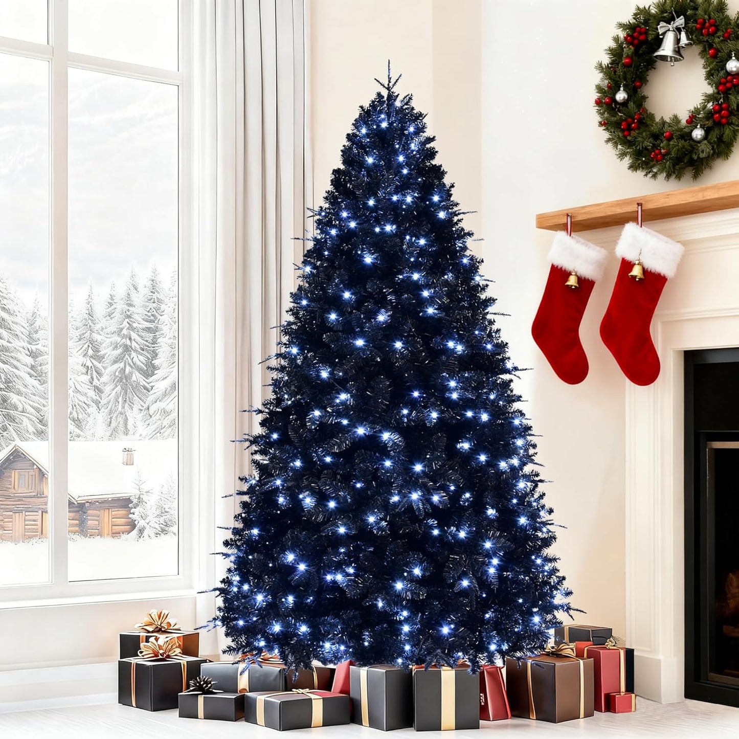 4FT PreLit Black Christmas Tree with 150 Lights for Festive Charm
