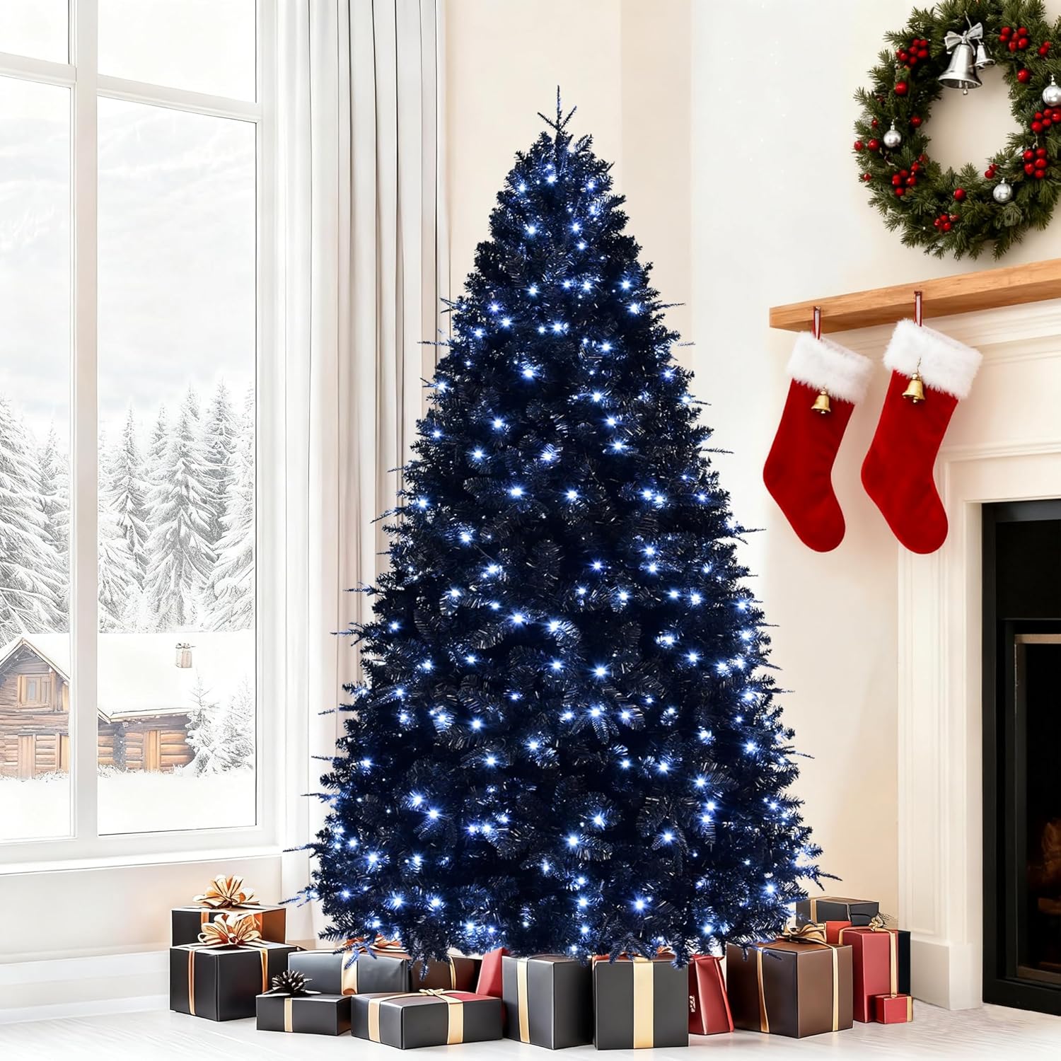 4FT PreLit Black Christmas Tree with 150 Lights for Festive Charm
