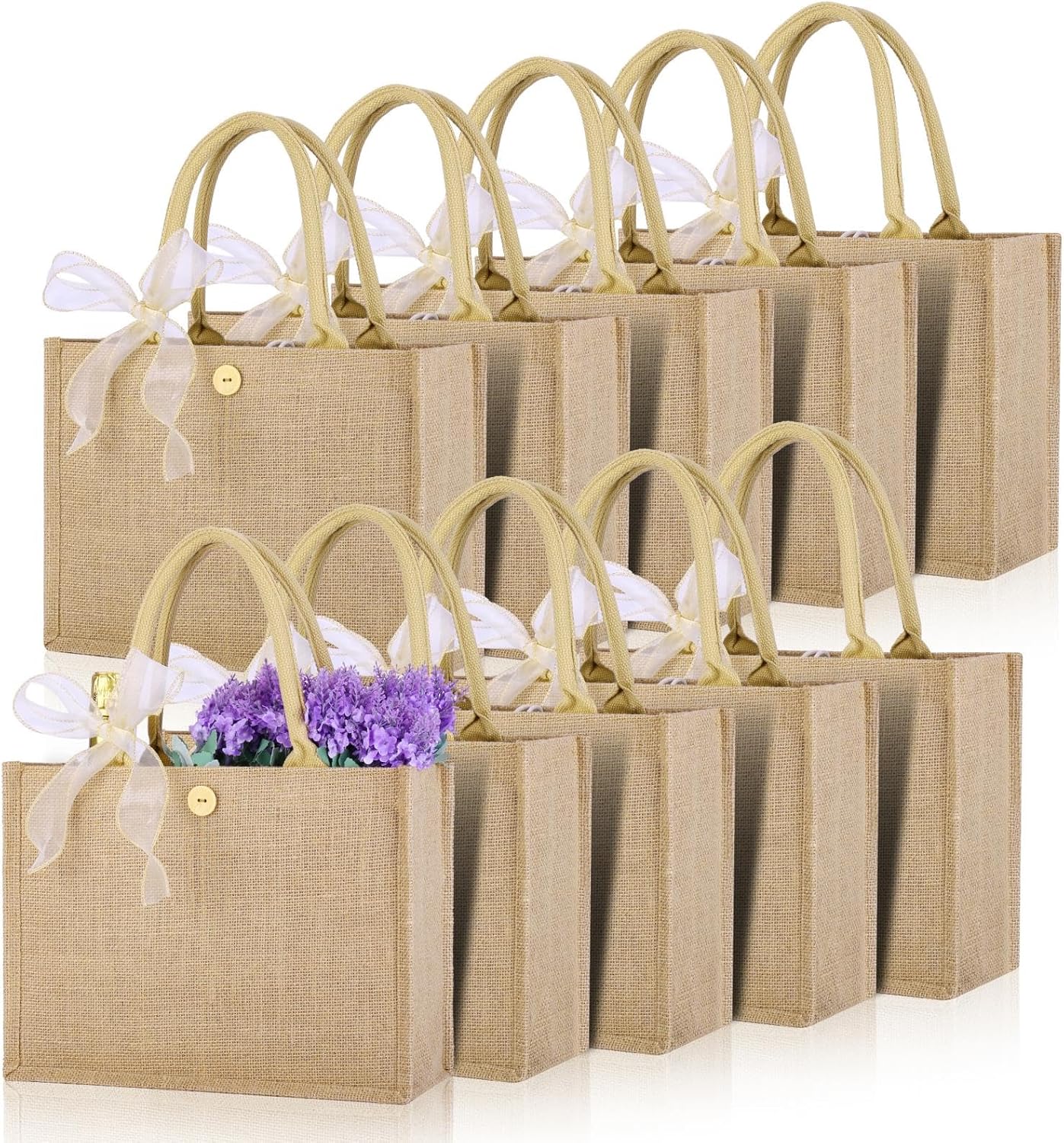 10pcs Reusable Burlap Tote Bag Set for Grocery and Gifts