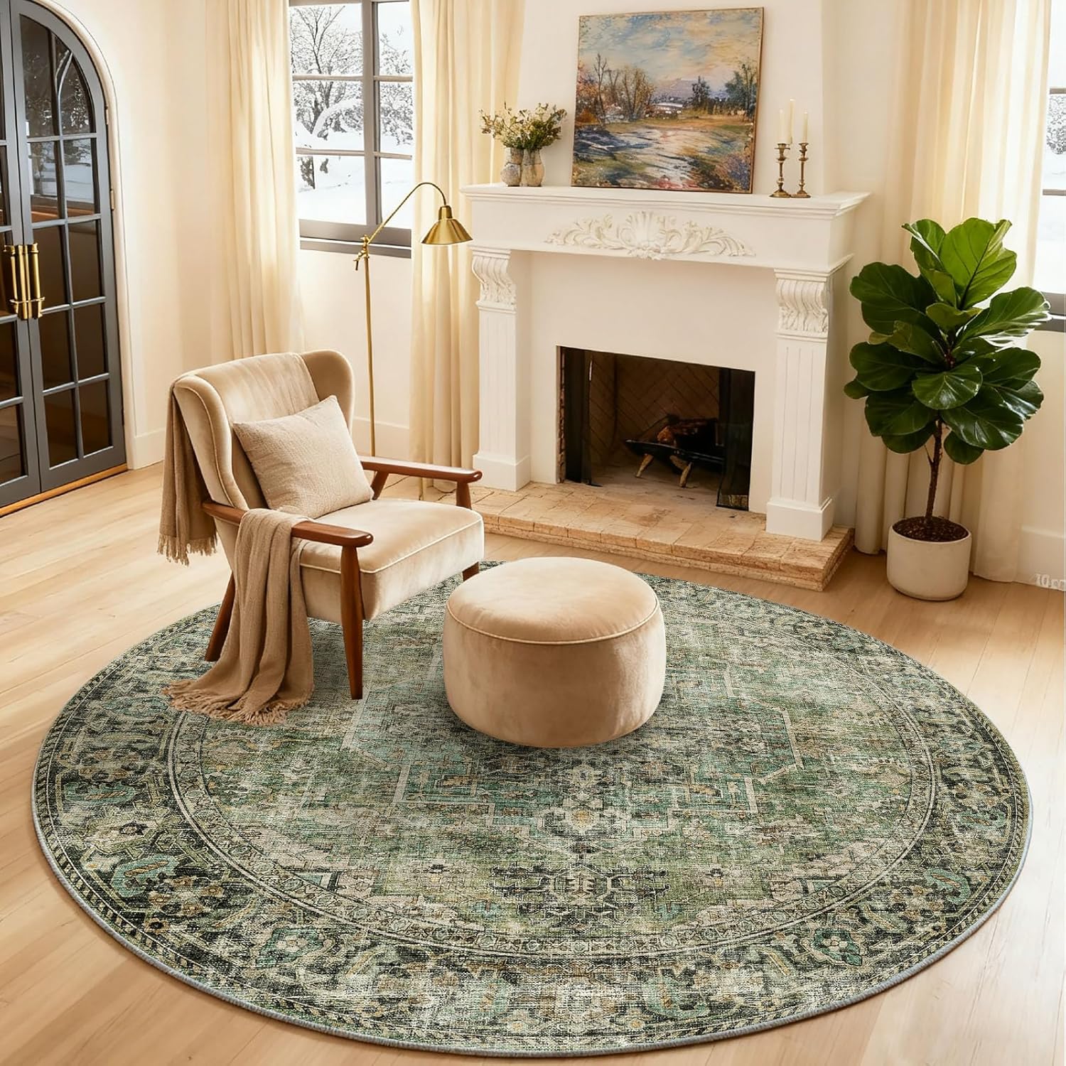 4x4 Round Bedroom Rug Washable Soft Non Slip Area Rug for Home