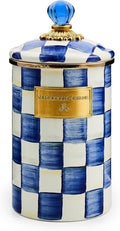 MACKENZIE-CHILDS Large Enamel Canister - Blue-and-White Royal Check