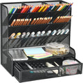 Mesh Desk Stationary Organizer Pen Holder with Drawer - Large Capacity