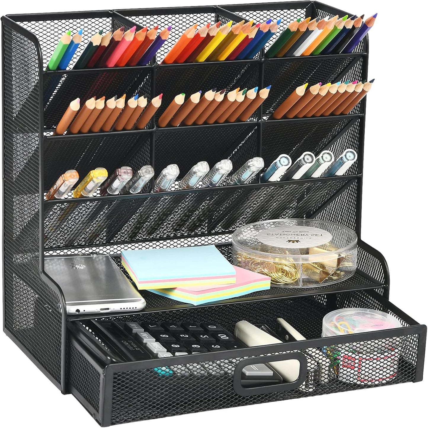 Marbrasse Black Mesh Pen Holder with Drawer