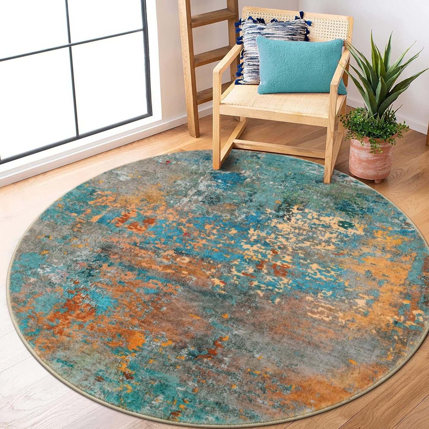 Lahome Modern Abstract Round Rug 5Ft - Colorful Soft Indoor Carpet