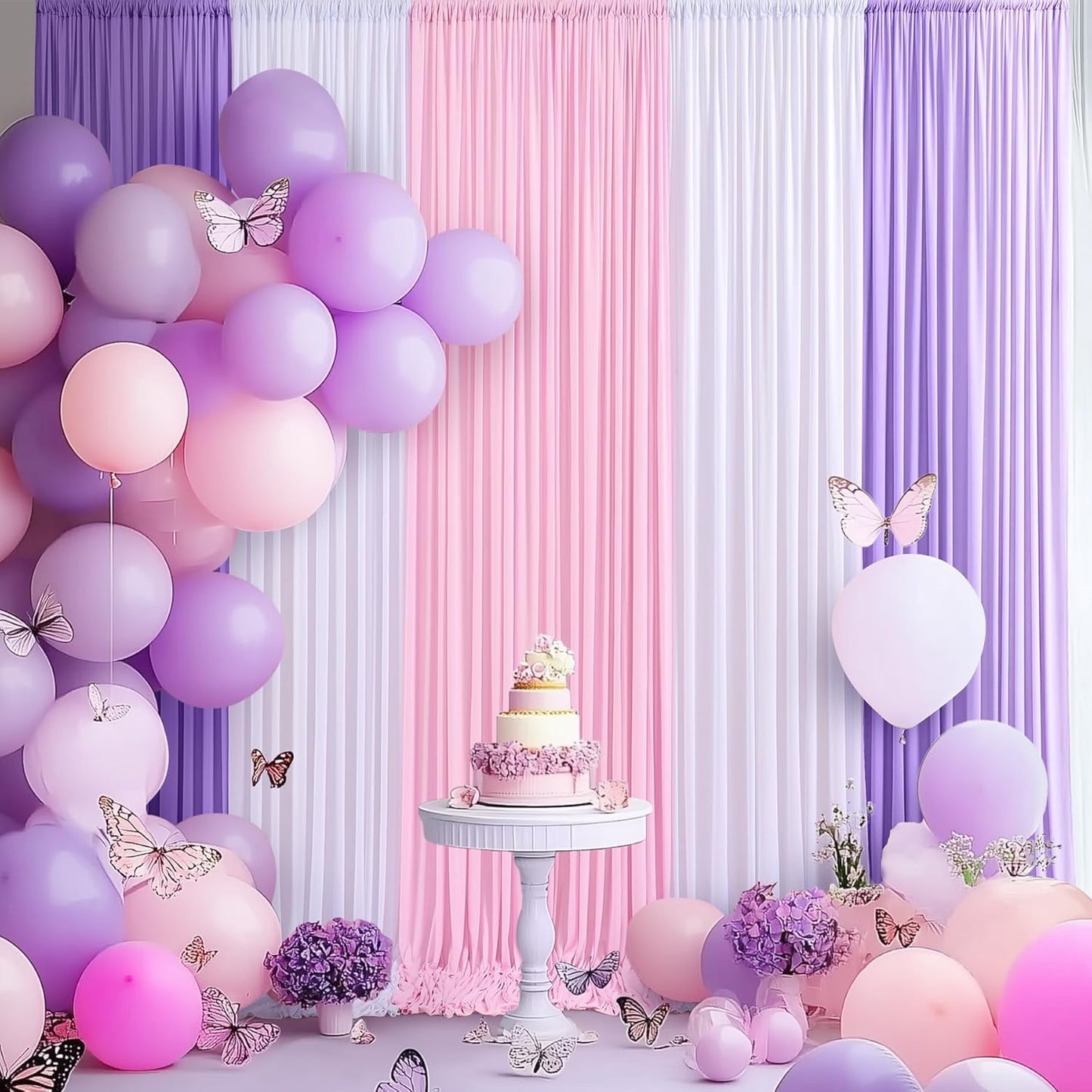 1510 FT Pink Purple White Backdrop Curtains for Themed Parties