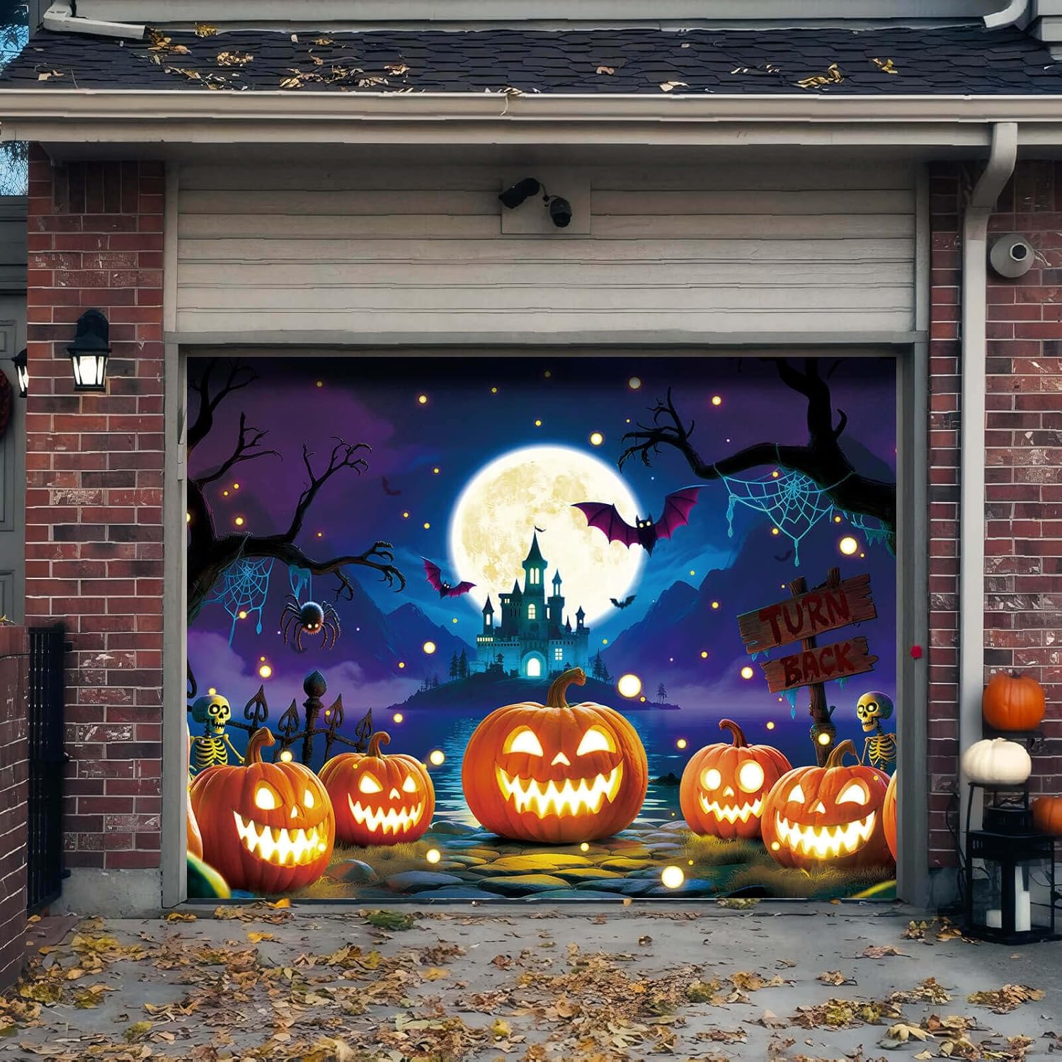 Halloween Garage Door Decorations with Spooky Pumpkin Design