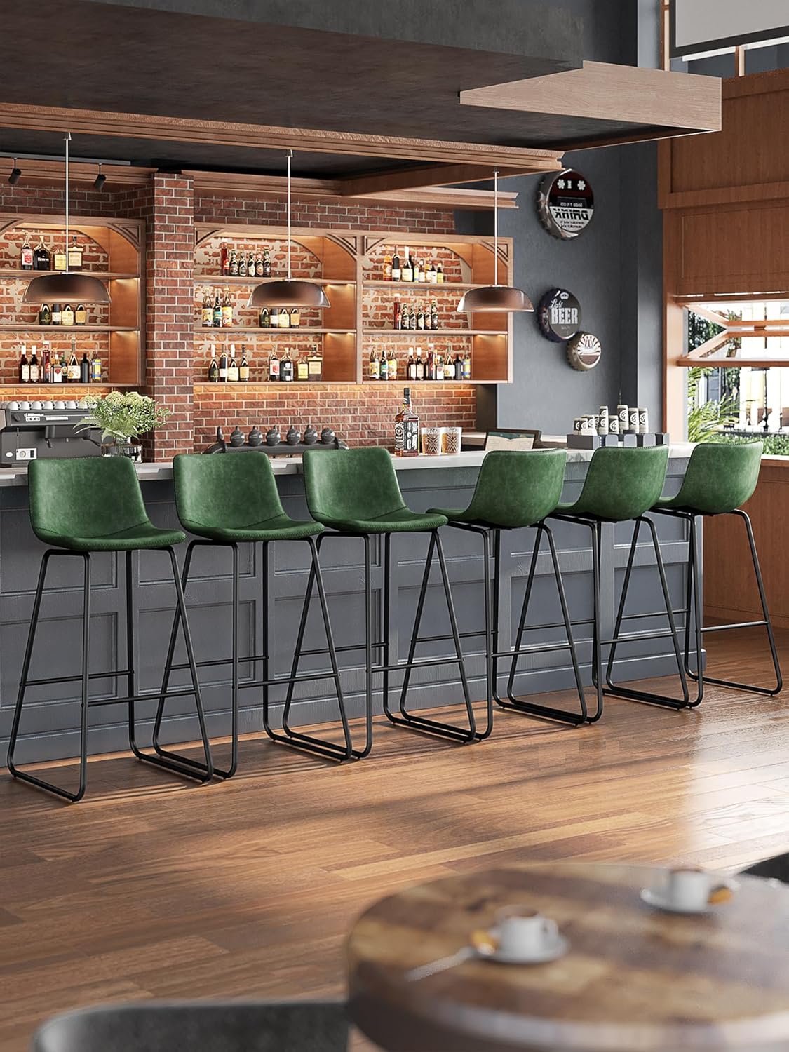 Bar Stools Set of 6, 30 Inches Modern Faux Leather Chairs