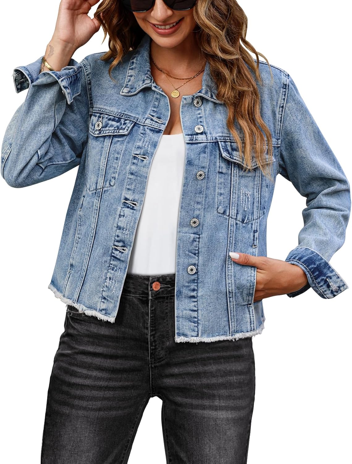 Luvamia Denim Jacket for Women - Distressed Vintage Style