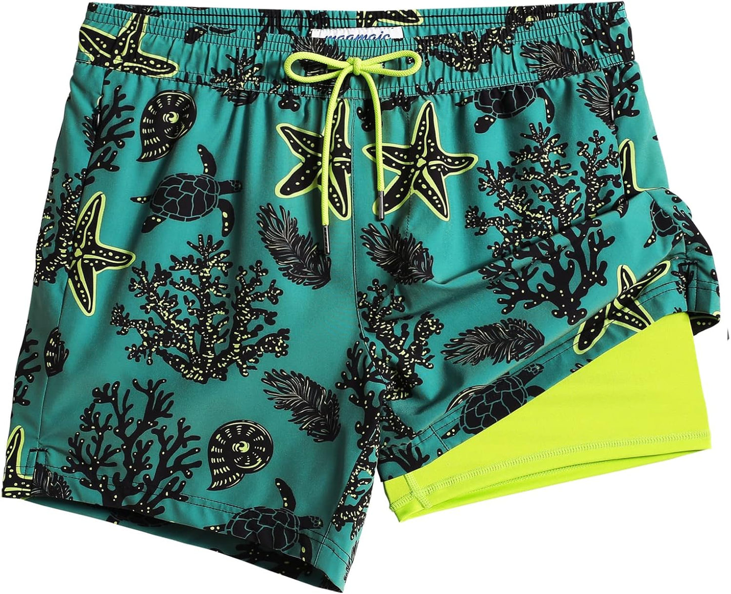 maamgic Mens Swim Trunks with Compression Liner for Comfort