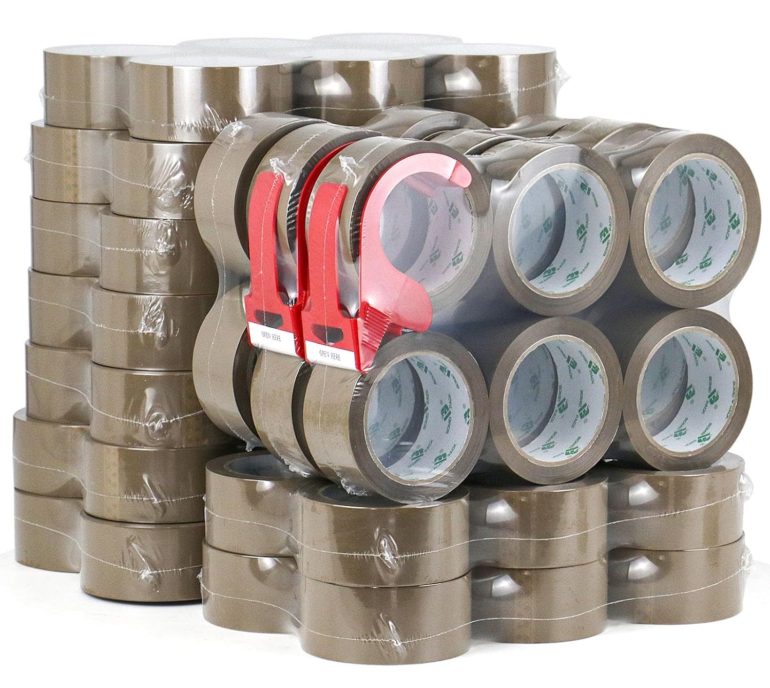 BOMEI PACK 72 Rolls Brown Packing Tape with Dispenser for Shipping