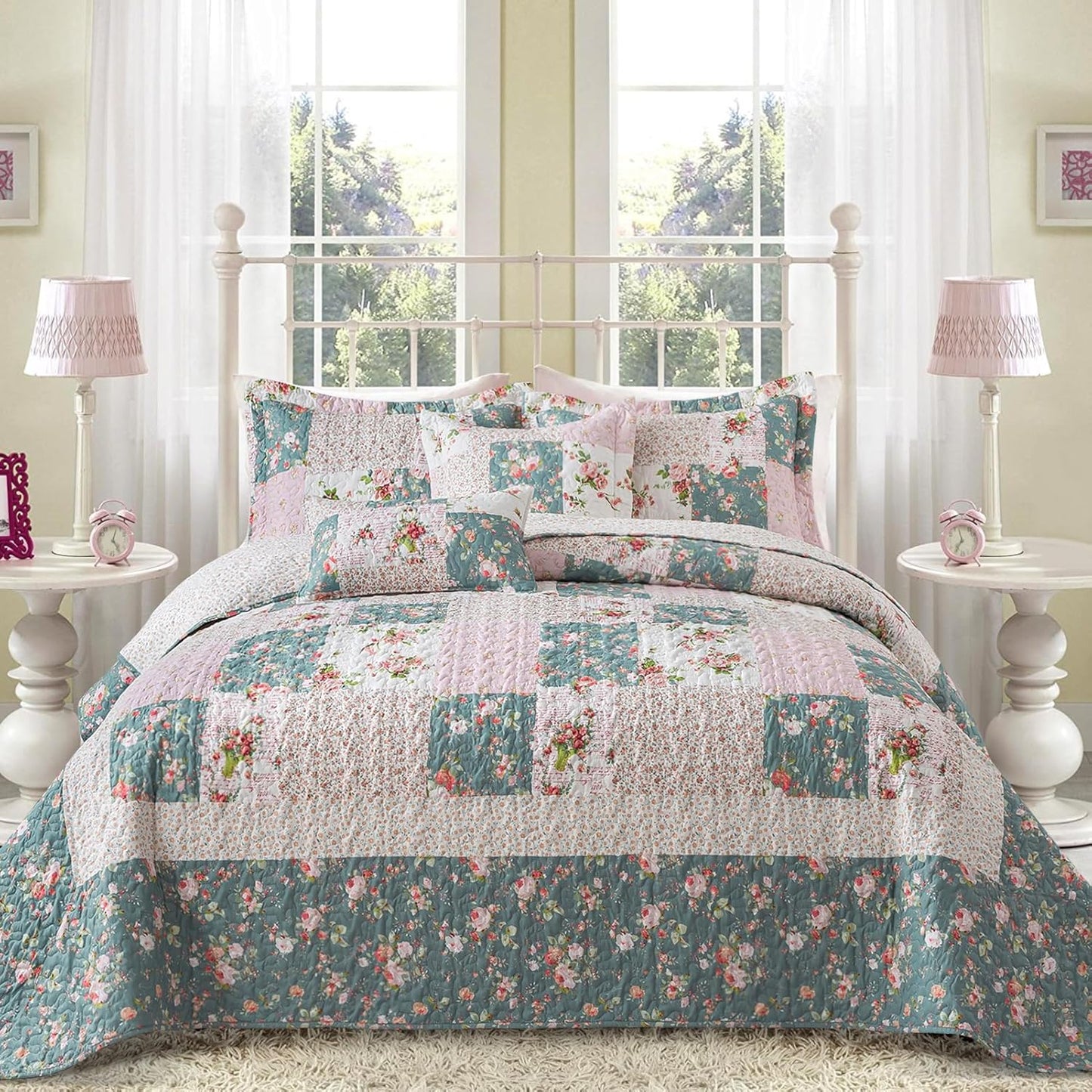 BEDIFANY French Style King Size Quilt Set for Farmhouse Decor