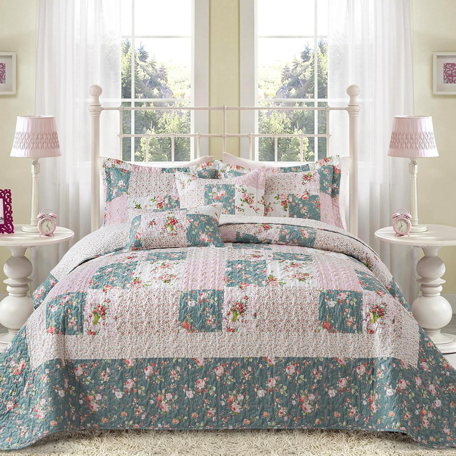 BEDIFANY French Style King Size Quilt Set for Farmhouse Decor