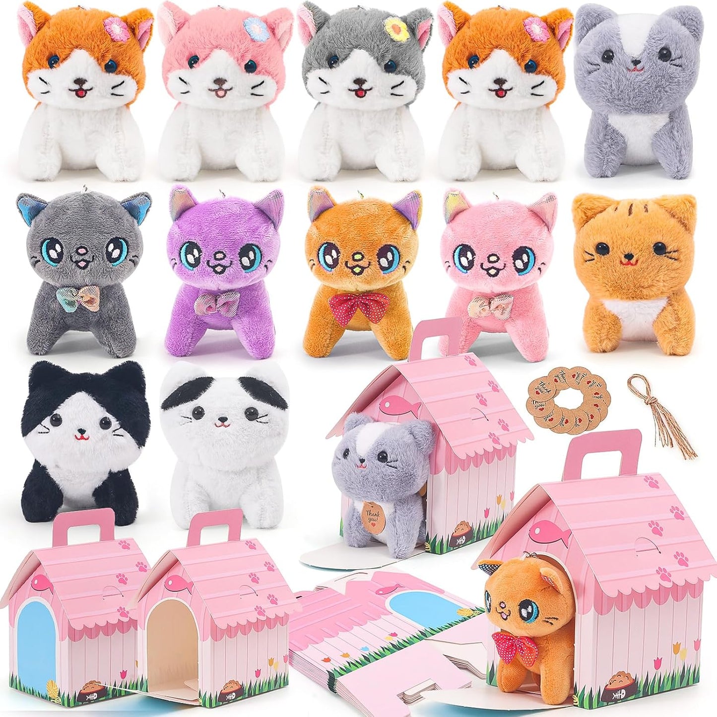 12 Pcs Mini Plush Kitty Set Stuffed Cats for Kids' Parties