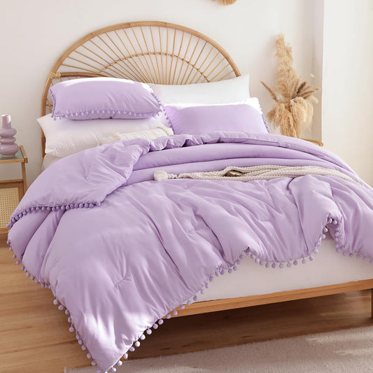 YIRDDEO Twin Comforter Set with Ball Pom Fringe for Cozy Sleep