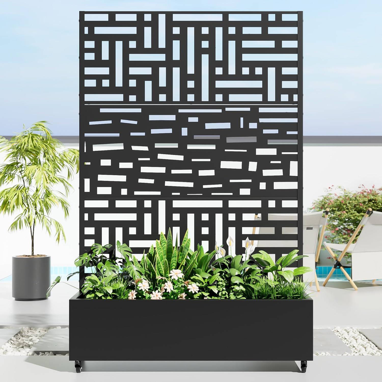 Casaphoria Metal Raised Garden Bed with Trellis and Wheels