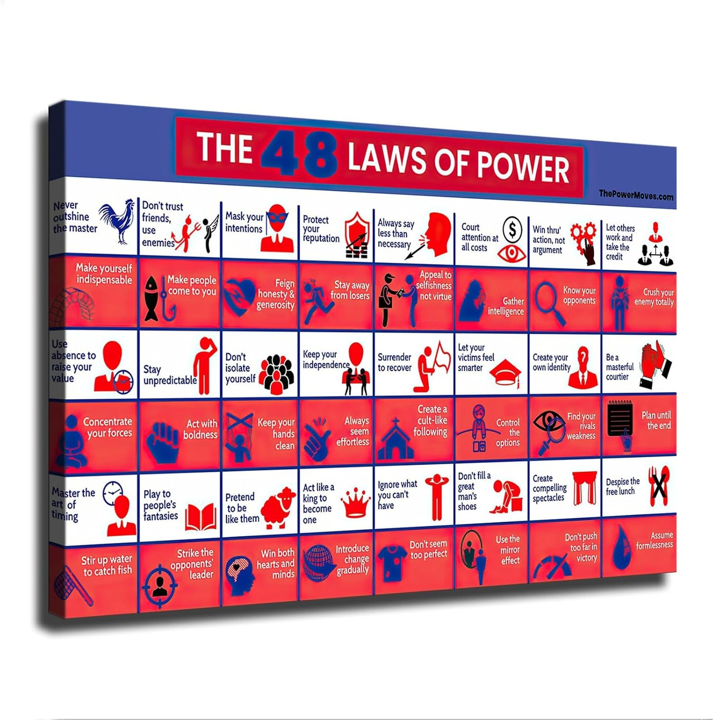 Motivational 48 Laws of Power Canvas Print