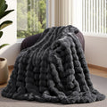 Lotus Karen Faux Fur Throw Blanket Dark Gray - Cozy Bubble Rabbit Fur