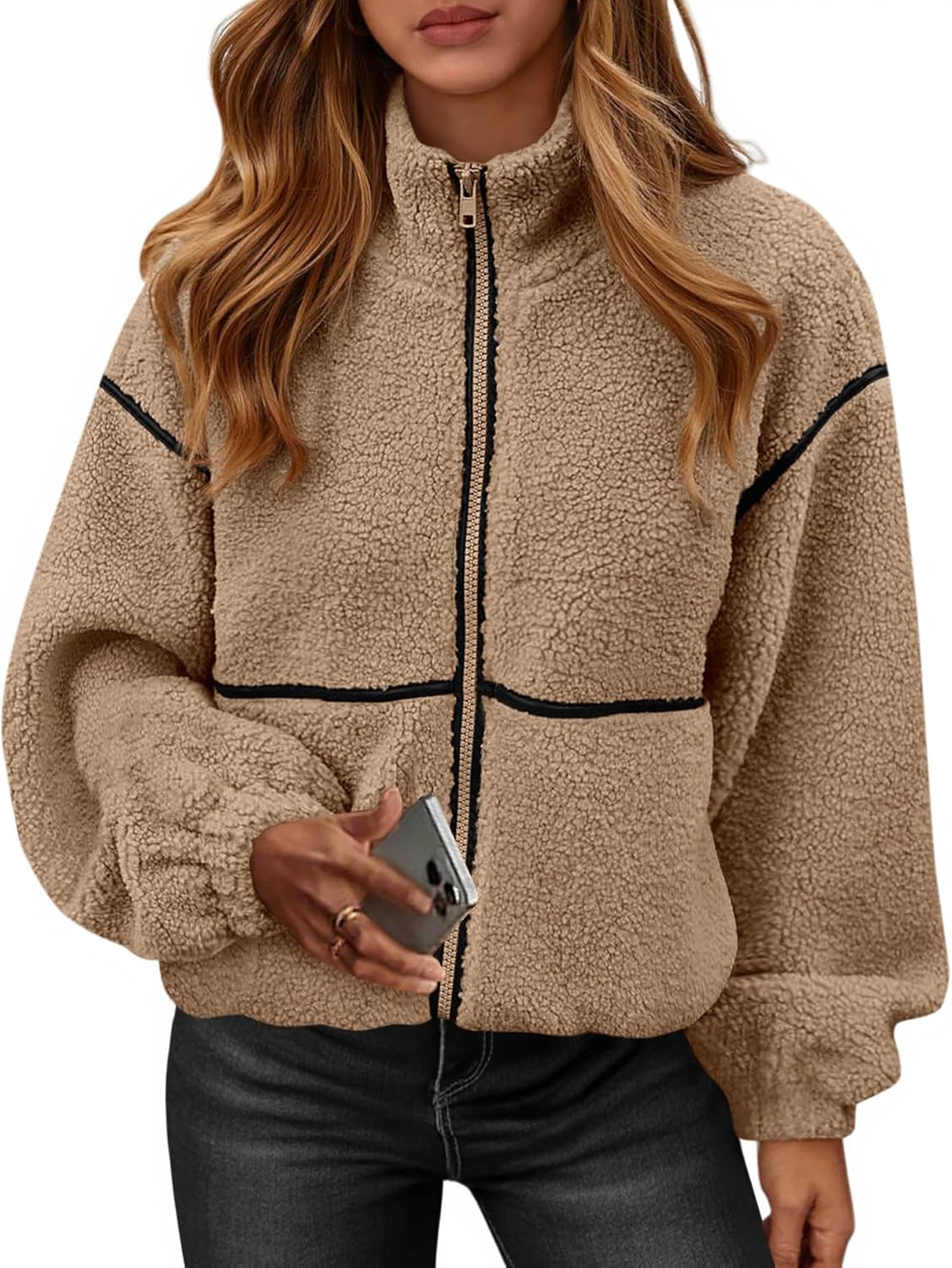 KIRUNDO Fleece Jacket Women Sherpa Oversized Zip Up Coats