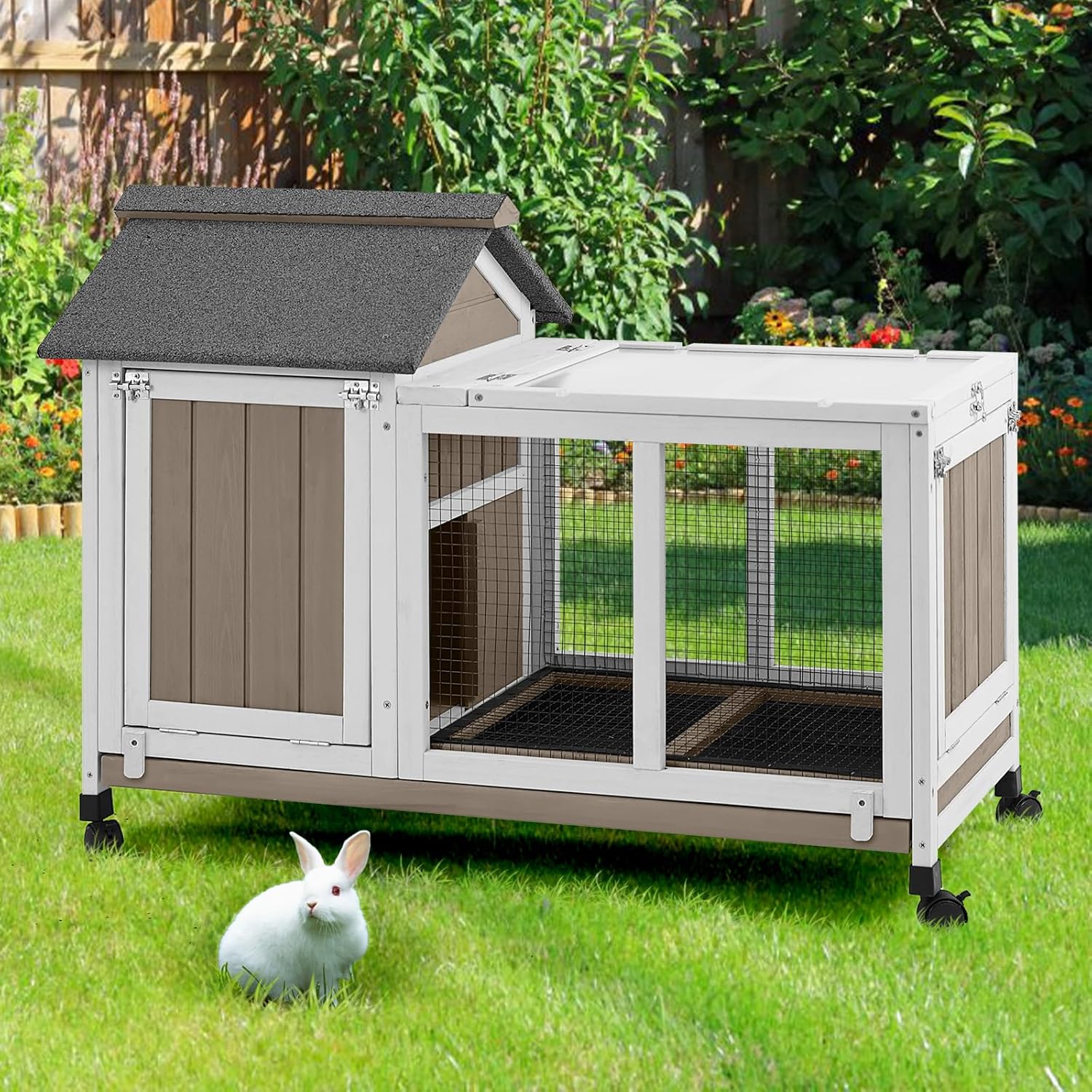 38ft'L Small Rabbit Hutch Outdoor Indoor with Wheels for Pets