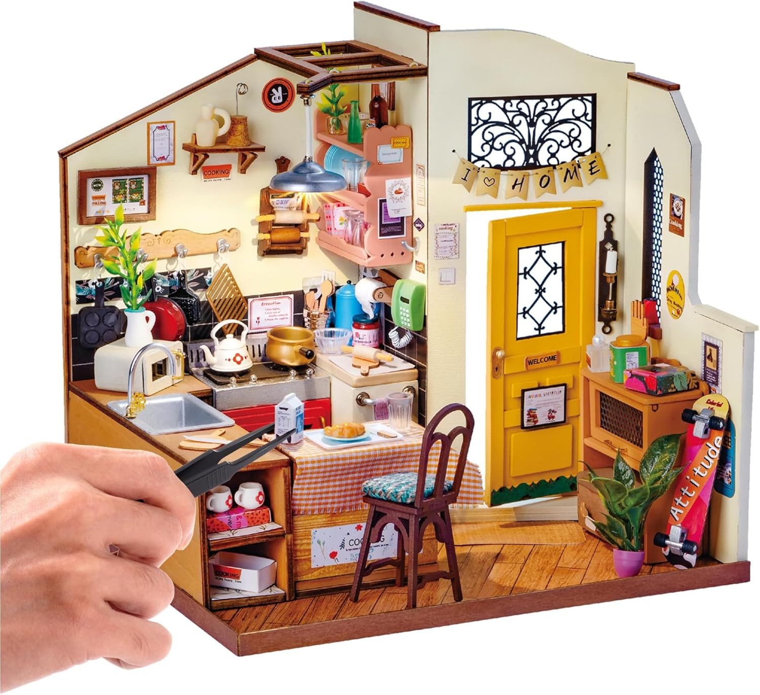 ROBOTIME Miniature House Kit Cozy Kitchen with LED Light