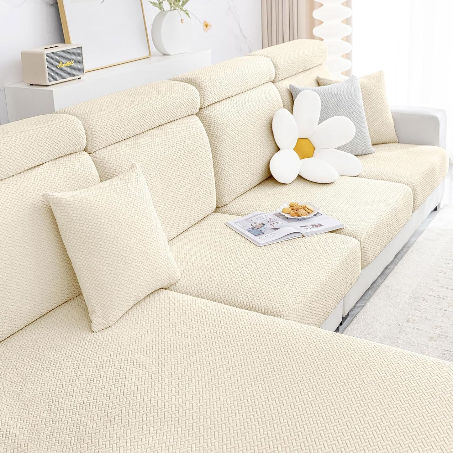 Smiry Waterproof Couch Cushion Covers for Pets and Kids, Beige