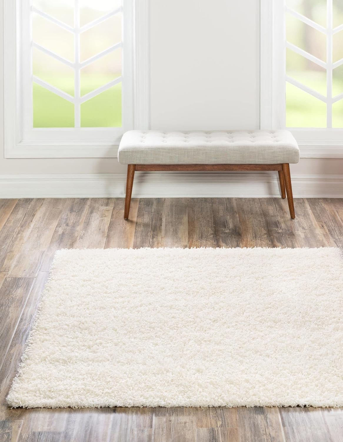 Uber Cozy Solid Shag Collection Rug 8 Ft Square Snow White