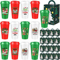 Christmas Coffee Cups Set 12 - 16 oz Reusable Holiday Tumblers