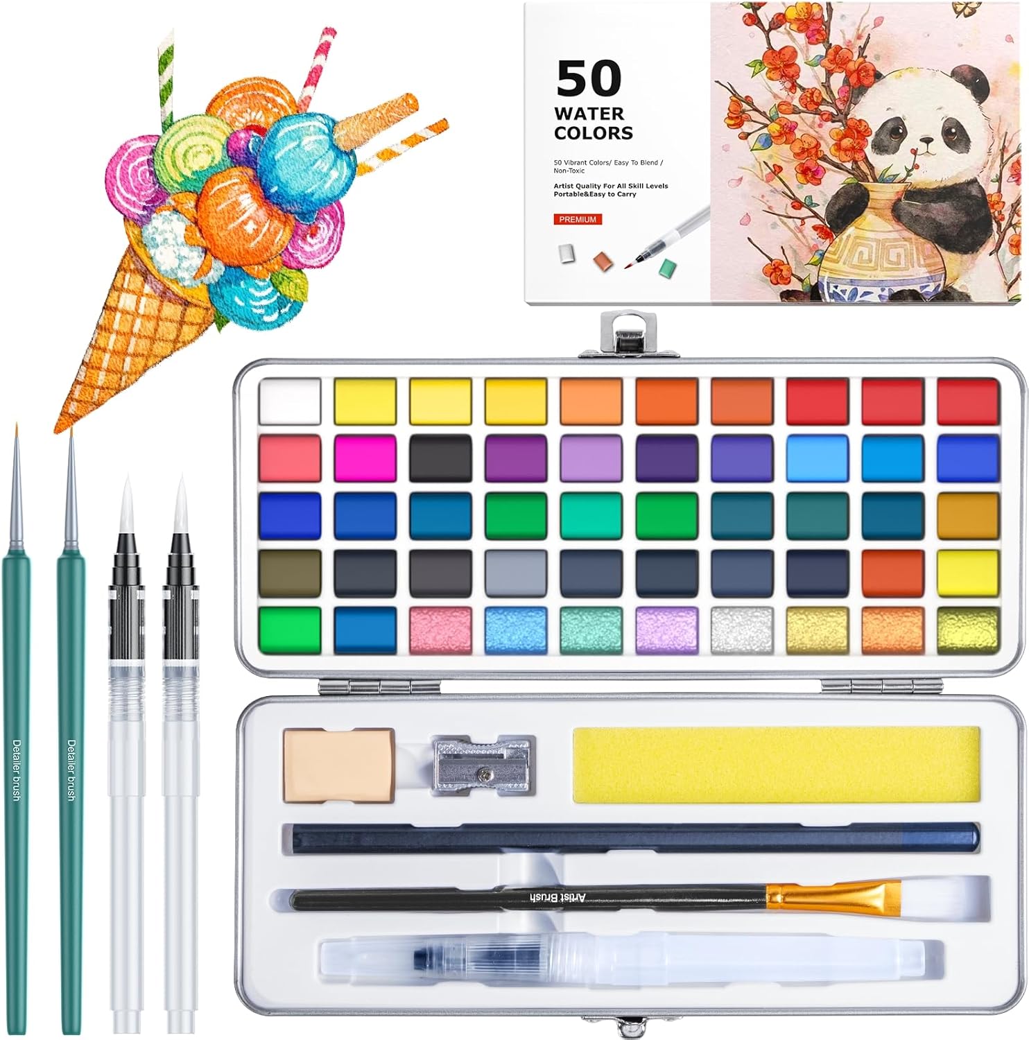 Portable Watercolor Paint Set with 50 Colors and Accessories