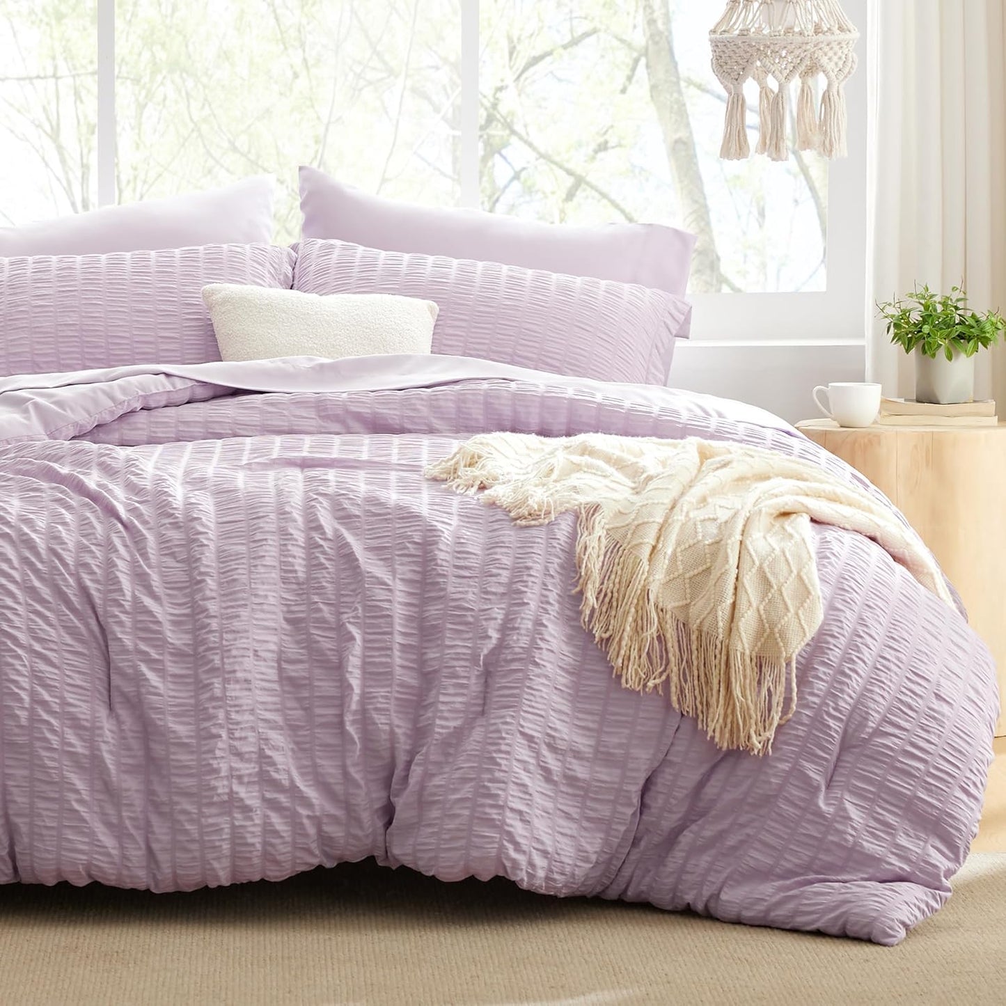 Seersucker Lavender 7 Pieces Comforter Set for Full Beds