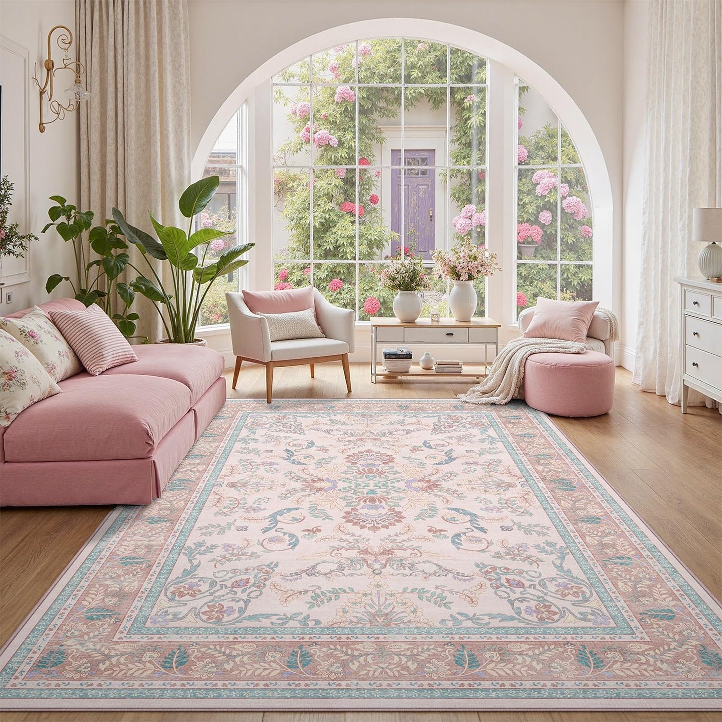 DCX Pink Floral 8x10 Area Rugs for Living Room and Bedroom