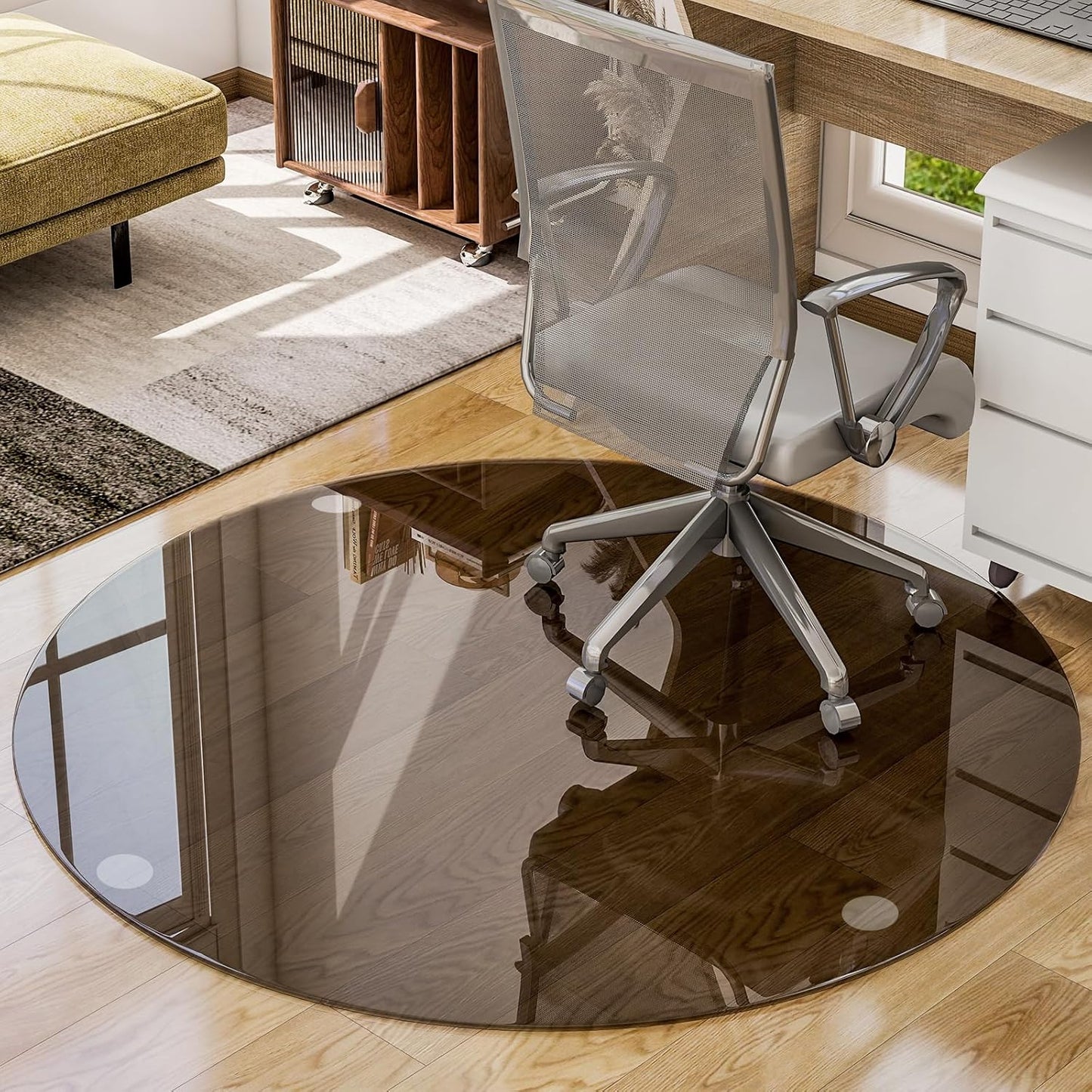 46in Round Tempered Glass Chair Mat for Carpet & Hardwood Use