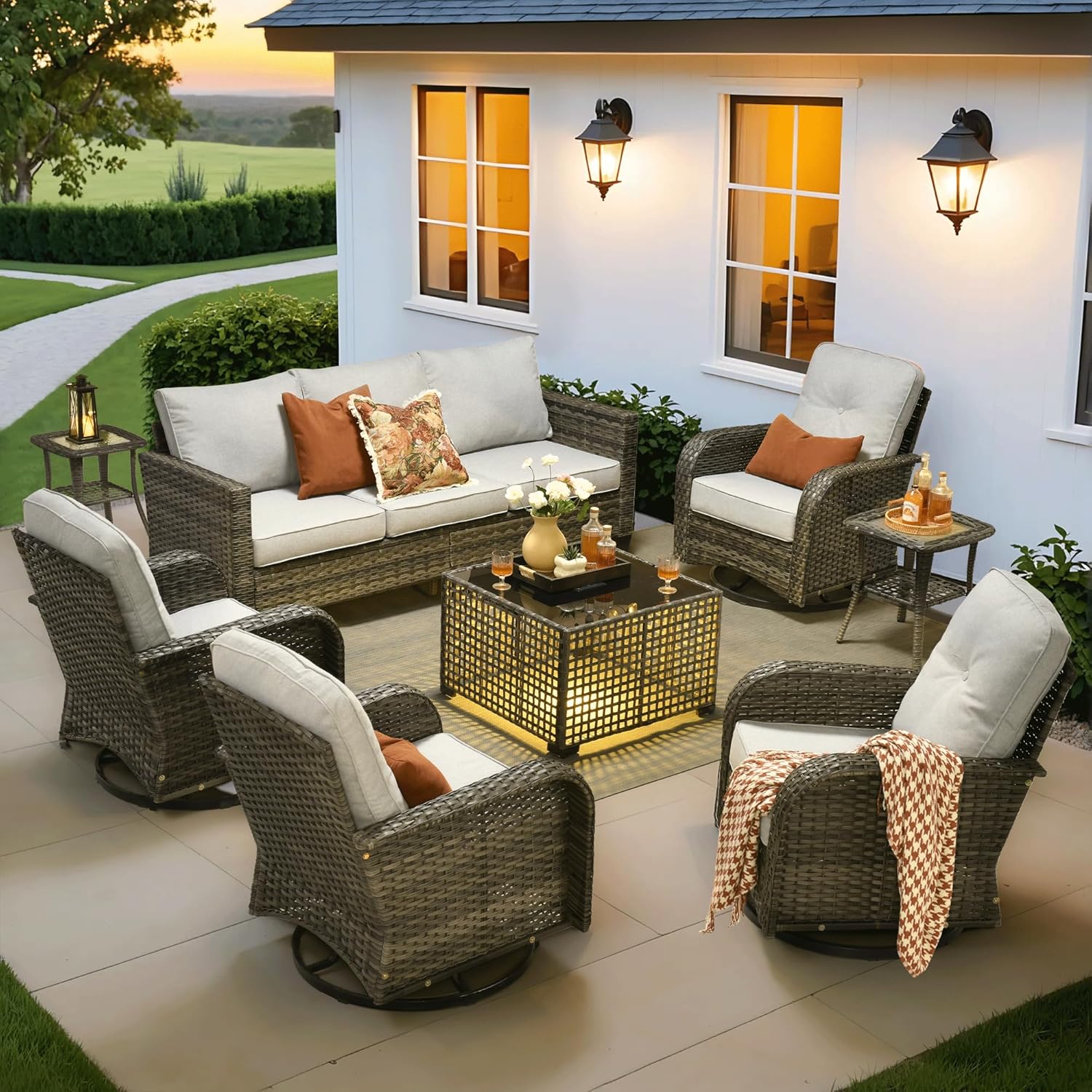 ovios 8 Pieces Patio Furniture Set with Rocking Swivel Chairs