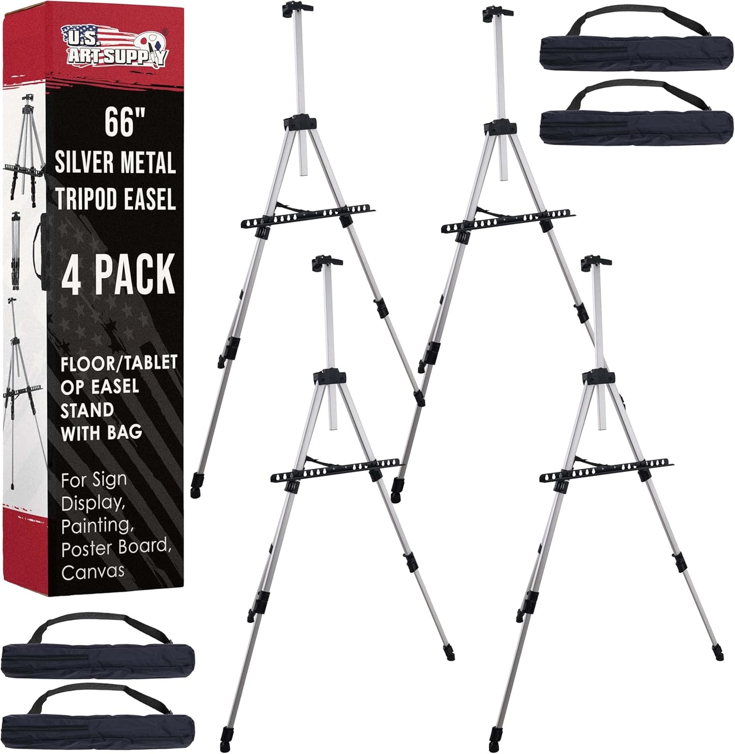 66in Silver Metal Tripod Easel for Display and Painting Needs