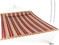Quilted Outdoor Hammock with Spreader Bars - Double Red Stripe