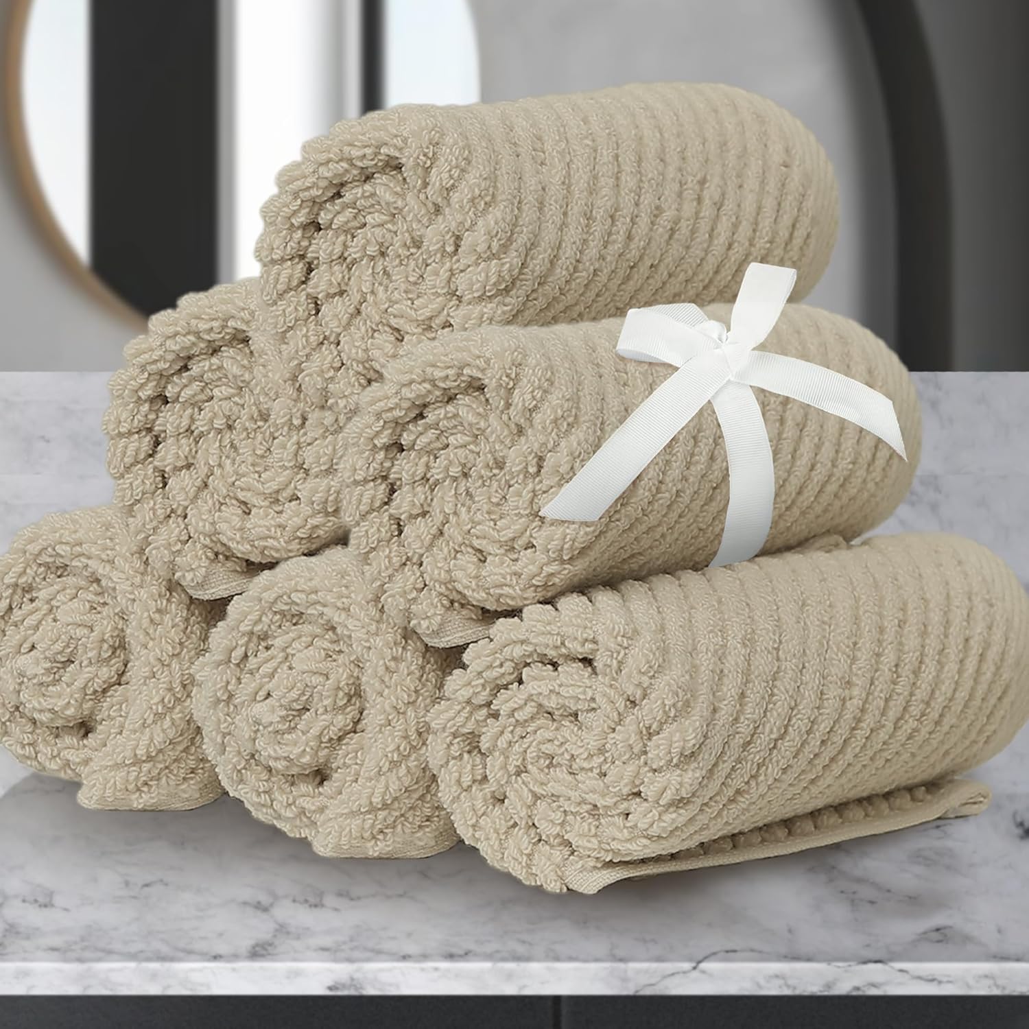 VOOVA & MOVAS Beige Face Cloths - Soft, Quick Dry Washcloths